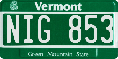 VT license plate NIG853
