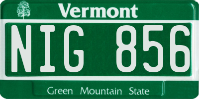 VT license plate NIG856
