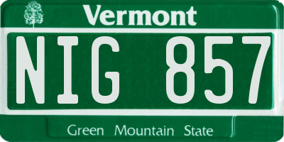 VT license plate NIG857
