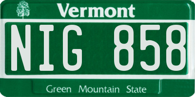 VT license plate NIG858