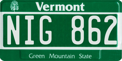 VT license plate NIG862