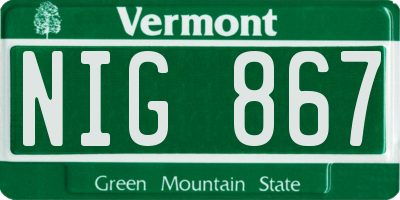 VT license plate NIG867