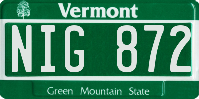 VT license plate NIG872