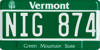 VT license plate NIG874