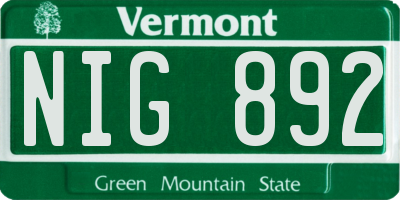 VT license plate NIG892