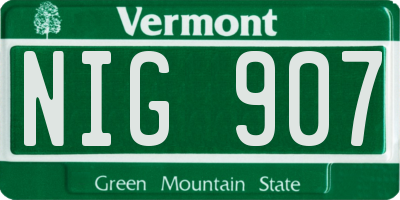 VT license plate NIG907