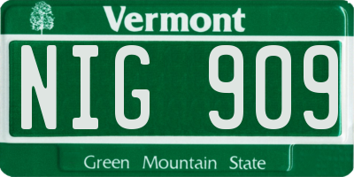VT license plate NIG909
