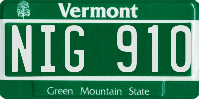 VT license plate NIG910