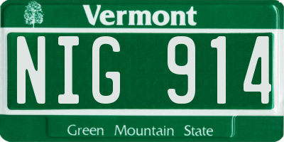 VT license plate NIG914