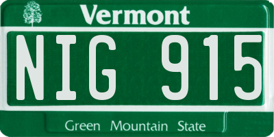 VT license plate NIG915