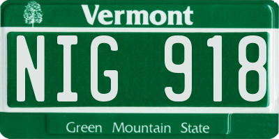 VT license plate NIG918