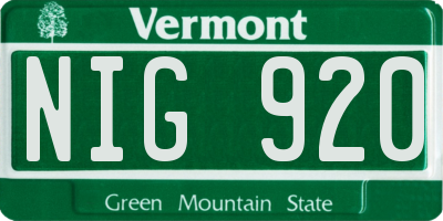 VT license plate NIG920