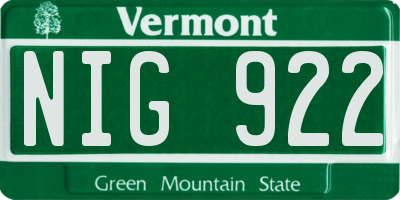 VT license plate NIG922