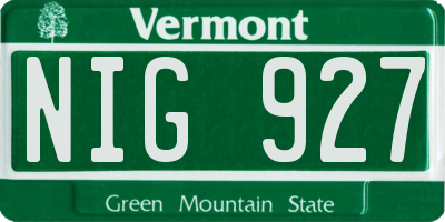 VT license plate NIG927