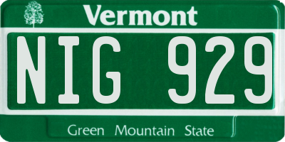 VT license plate NIG929