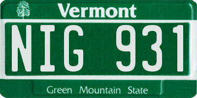 VT license plate NIG931