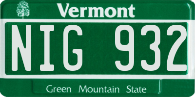 VT license plate NIG932