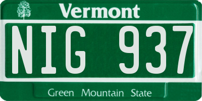 VT license plate NIG937