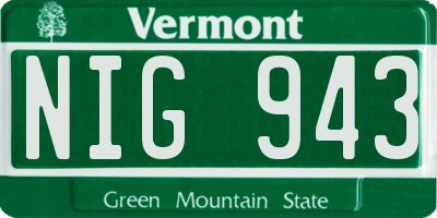 VT license plate NIG943