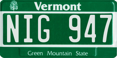 VT license plate NIG947