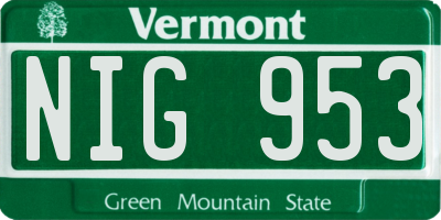 VT license plate NIG953