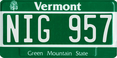 VT license plate NIG957