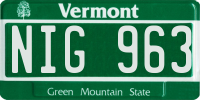 VT license plate NIG963