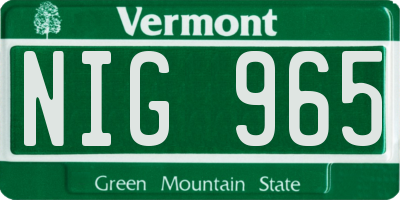 VT license plate NIG965