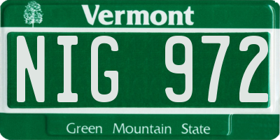 VT license plate NIG972