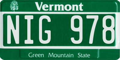 VT license plate NIG978