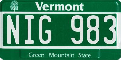 VT license plate NIG983