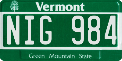 VT license plate NIG984