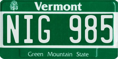 VT license plate NIG985