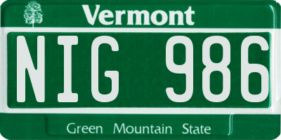 VT license plate NIG986