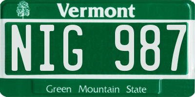 VT license plate NIG987