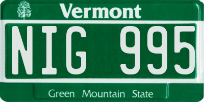 VT license plate NIG995