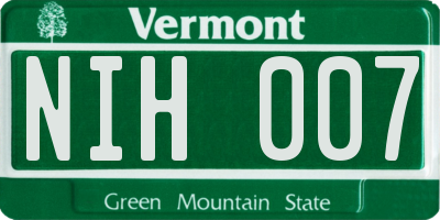 VT license plate NIH007