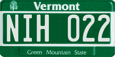 VT license plate NIH022