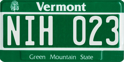 VT license plate NIH023