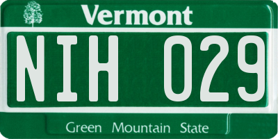 VT license plate NIH029
