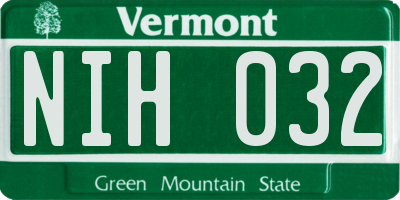VT license plate NIH032