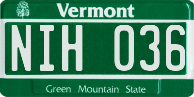 VT license plate NIH036