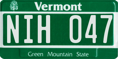 VT license plate NIH047