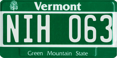 VT license plate NIH063