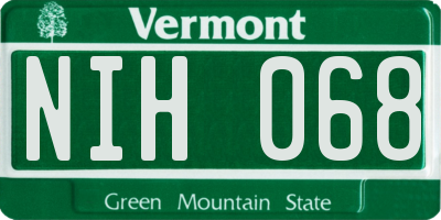 VT license plate NIH068