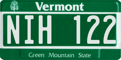 VT license plate NIH122