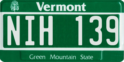 VT license plate NIH139