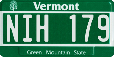 VT license plate NIH179