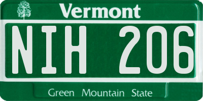 VT license plate NIH206