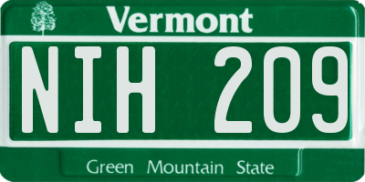 VT license plate NIH209